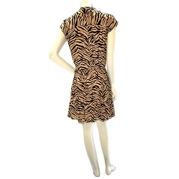 👗🐆 REBECCA MINKOFF Zebra Print Tiered Mini Dress | Tan & Black Animal Print | M - Picture 5 of 10